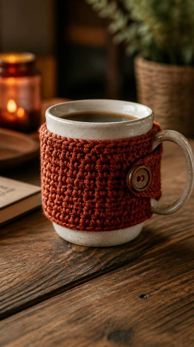 Crochet mug cozy for fall coffee