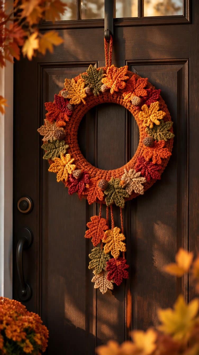 Crochet fall wreath for front door