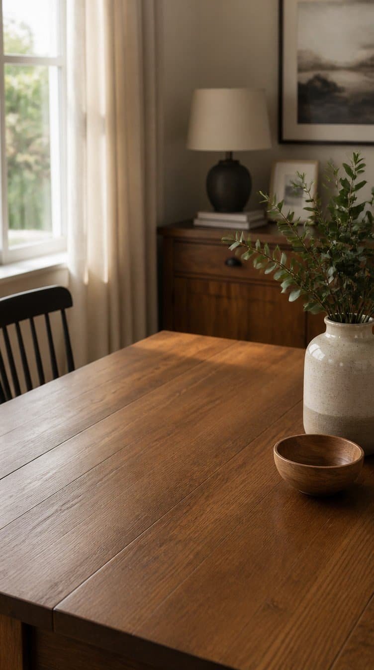 Clean restored wood table surface with no visible stains