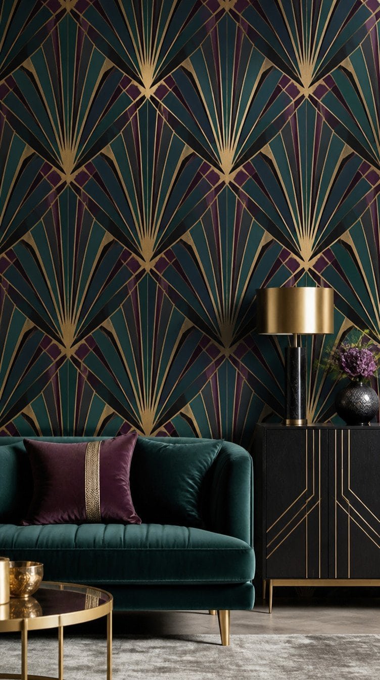 Geometric Art Deco accent wallpaper wall