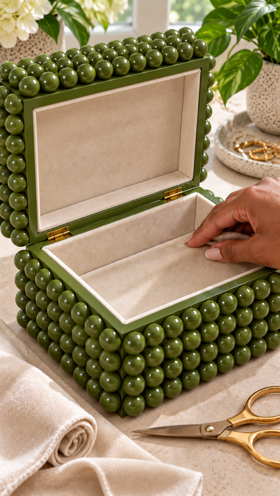 Olive Green Beaded Jewelry Box DIY