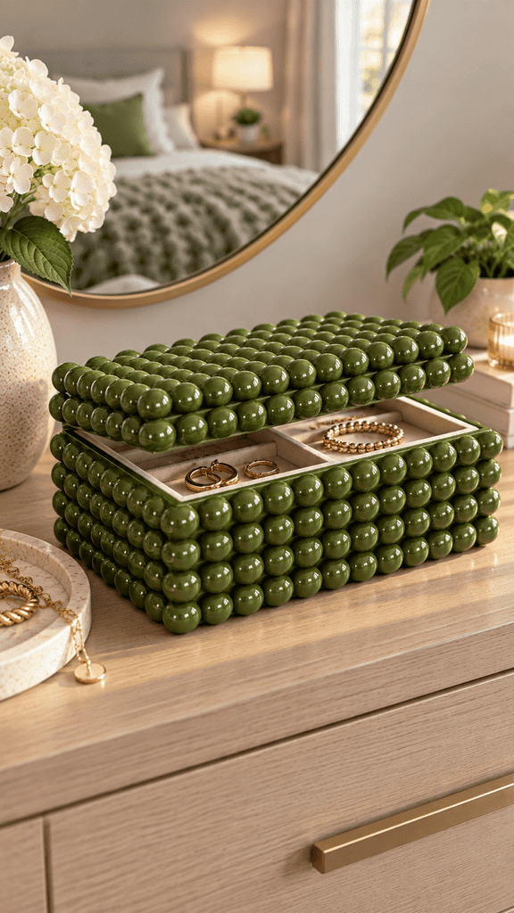 Olive Green Beaded Vanity Jewelry Box