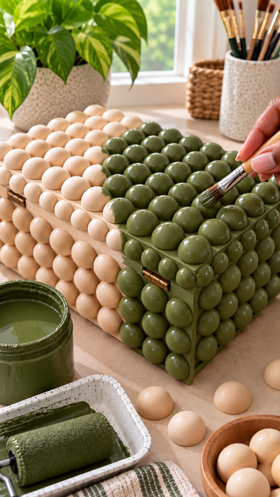 Half-Painted Olive Green Beaded Box