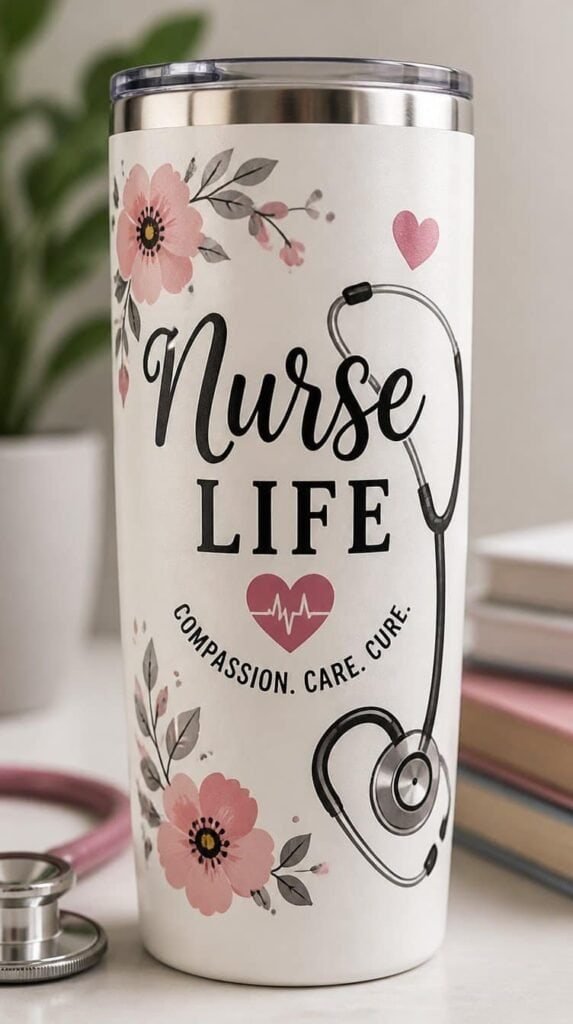 Job title tumbler for teacher or nurse with themed vinyl design