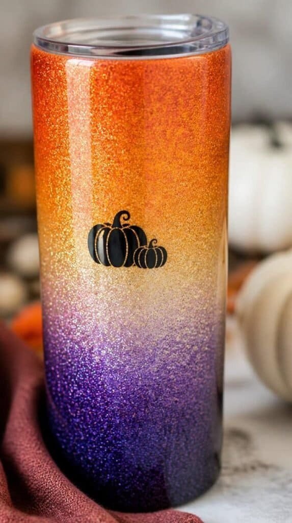 Ombre glitter tumbler with seasonal color blend and vinyl accent