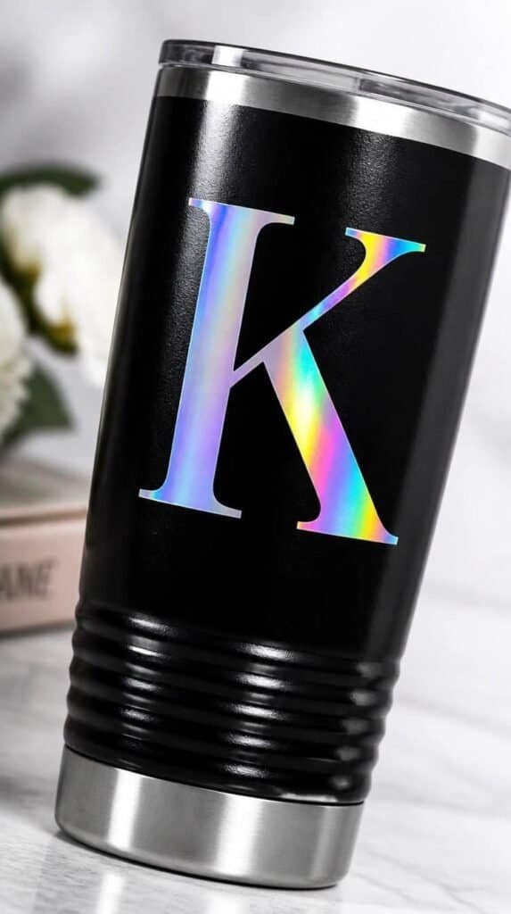 Monogram initial tumbler with bold single letter vinyl design