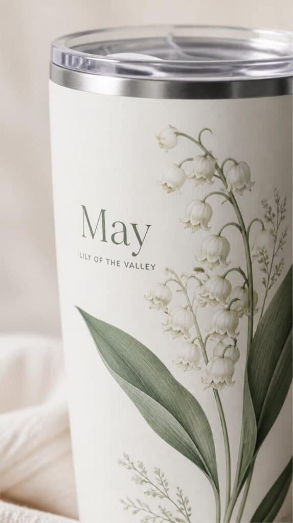 Birth flower tumbler with botanical vinyl illustration and month name