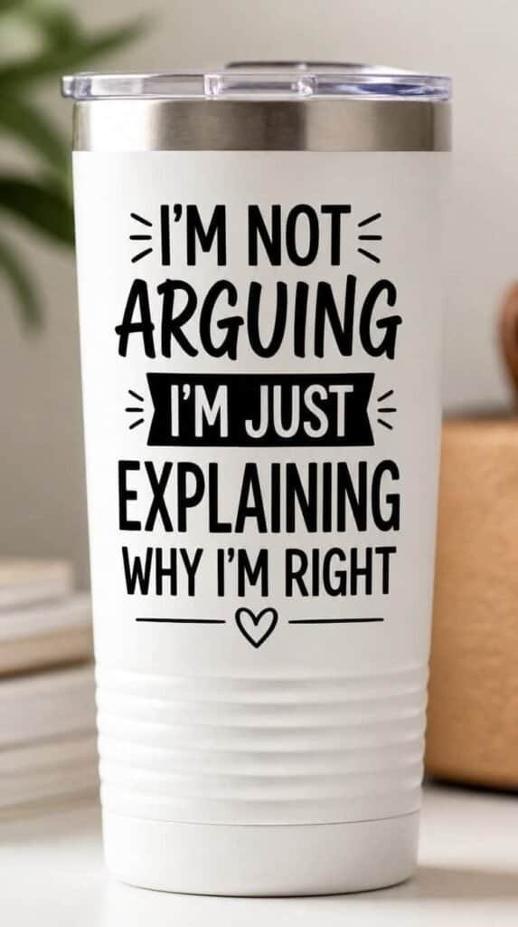 Funny quote tumbler with bold humorous vinyl text design