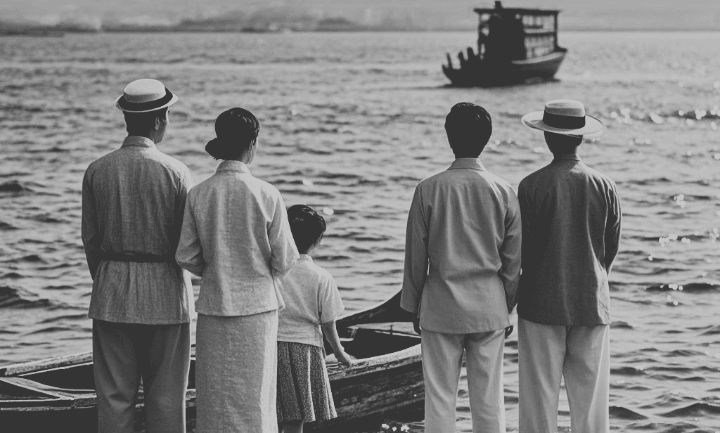 Taishan family saying farewell to loved ones departing for America - historical moment of Wuyi migration journey"