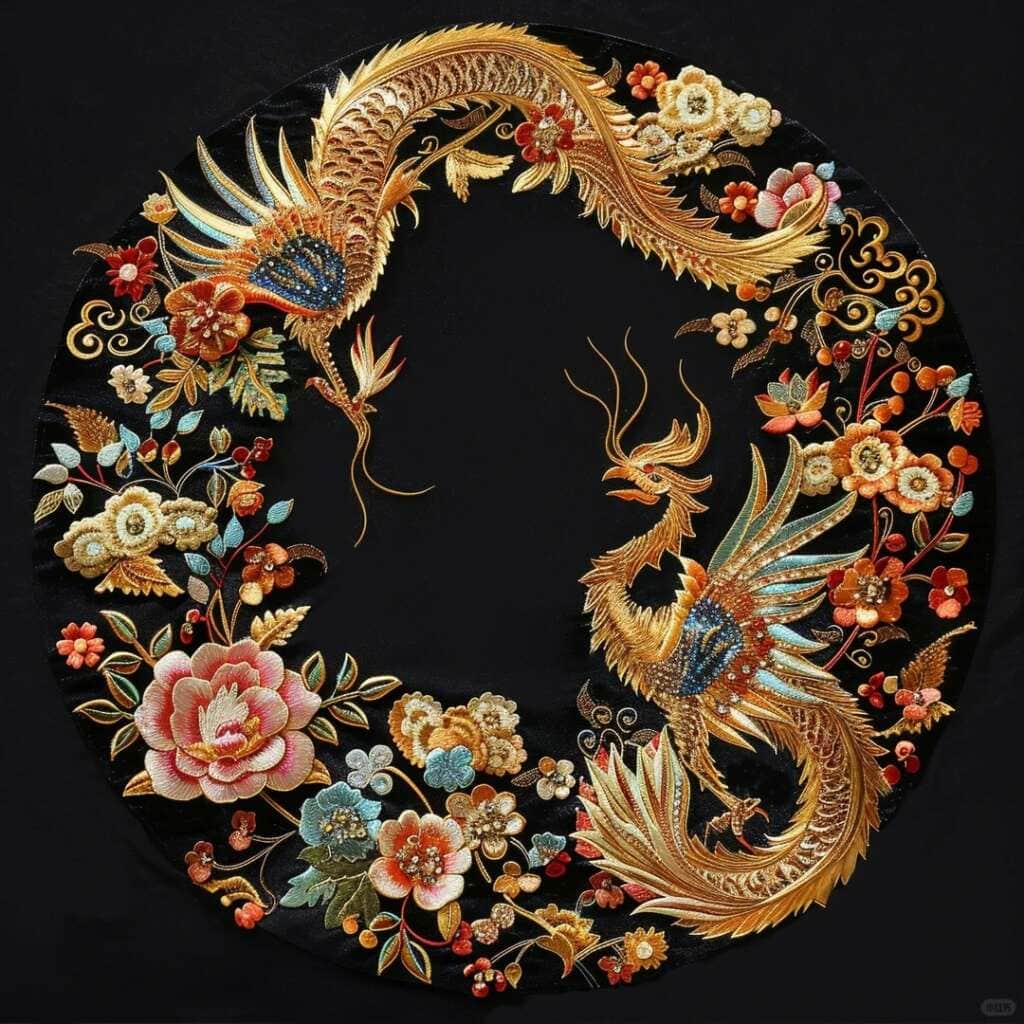 Women weaving and embroidering in the inner quarters of a traditional Taishan village home