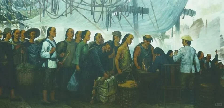 chinese laborer boarding a ship to Nanyang