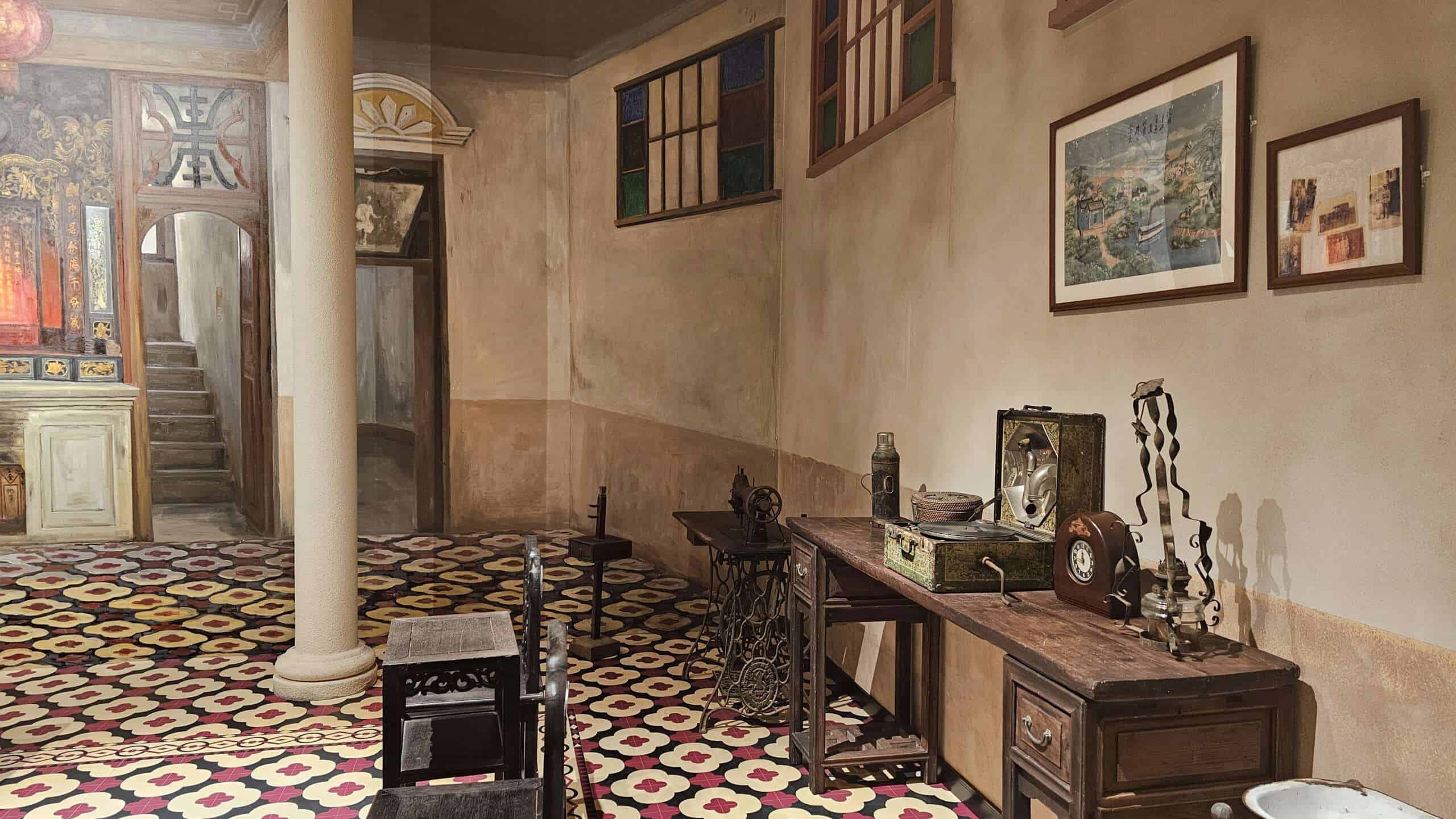 Interior of a genealogy research library with shelves of archival volumes, photographed at the Taishan Chinese Cultural Museum