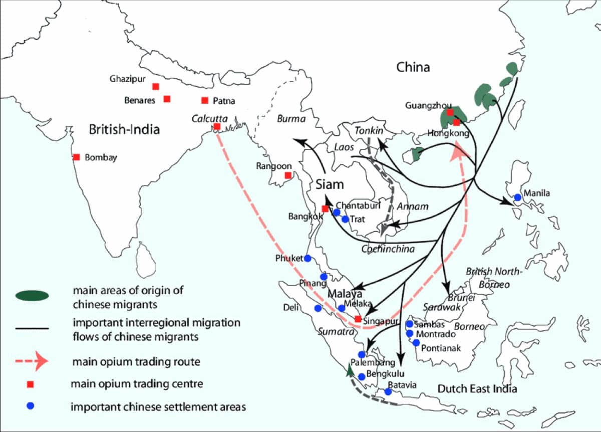 Historical migration map showing routes from the Central Plains to Fujian and Guangdong — tracing the Lin clan's centuries-long journey southward.