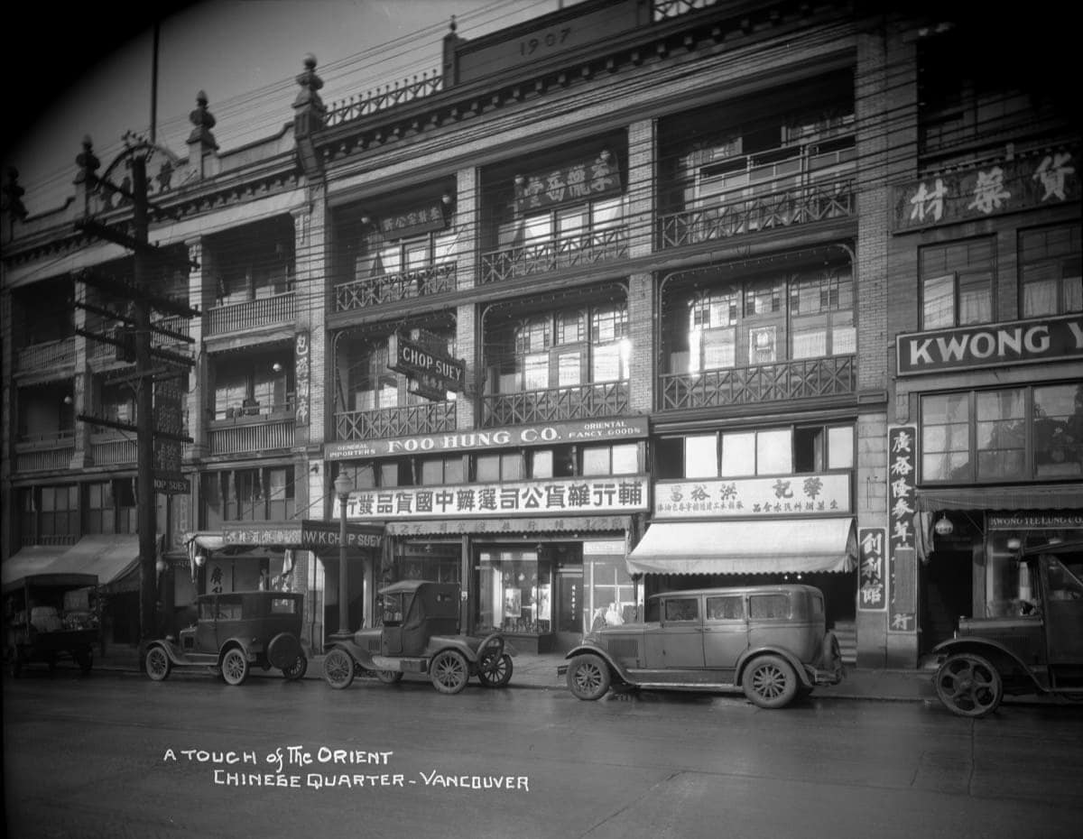A Chinatown streetscape recalling the merchant-led community that built institutions like the 1884 CCBA