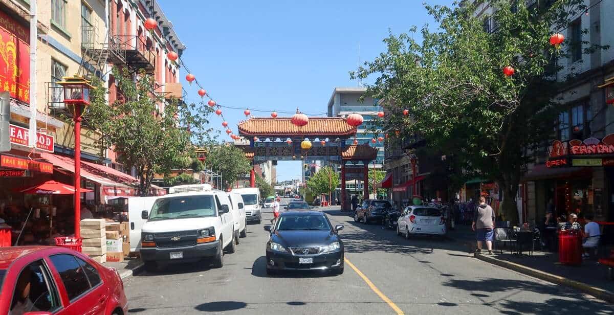 The Gate of Harmonious Interest in Victoria's Chinatown, Canada's oldest Chinatown, founded in the 1858 gold rush