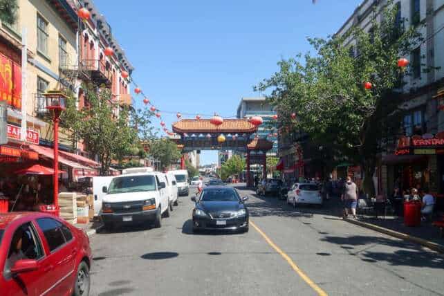 The Gate of Harmonious Interest in Victoria's Chinatown, Canada's oldest Chinatown, founded in the 1858 gold rush