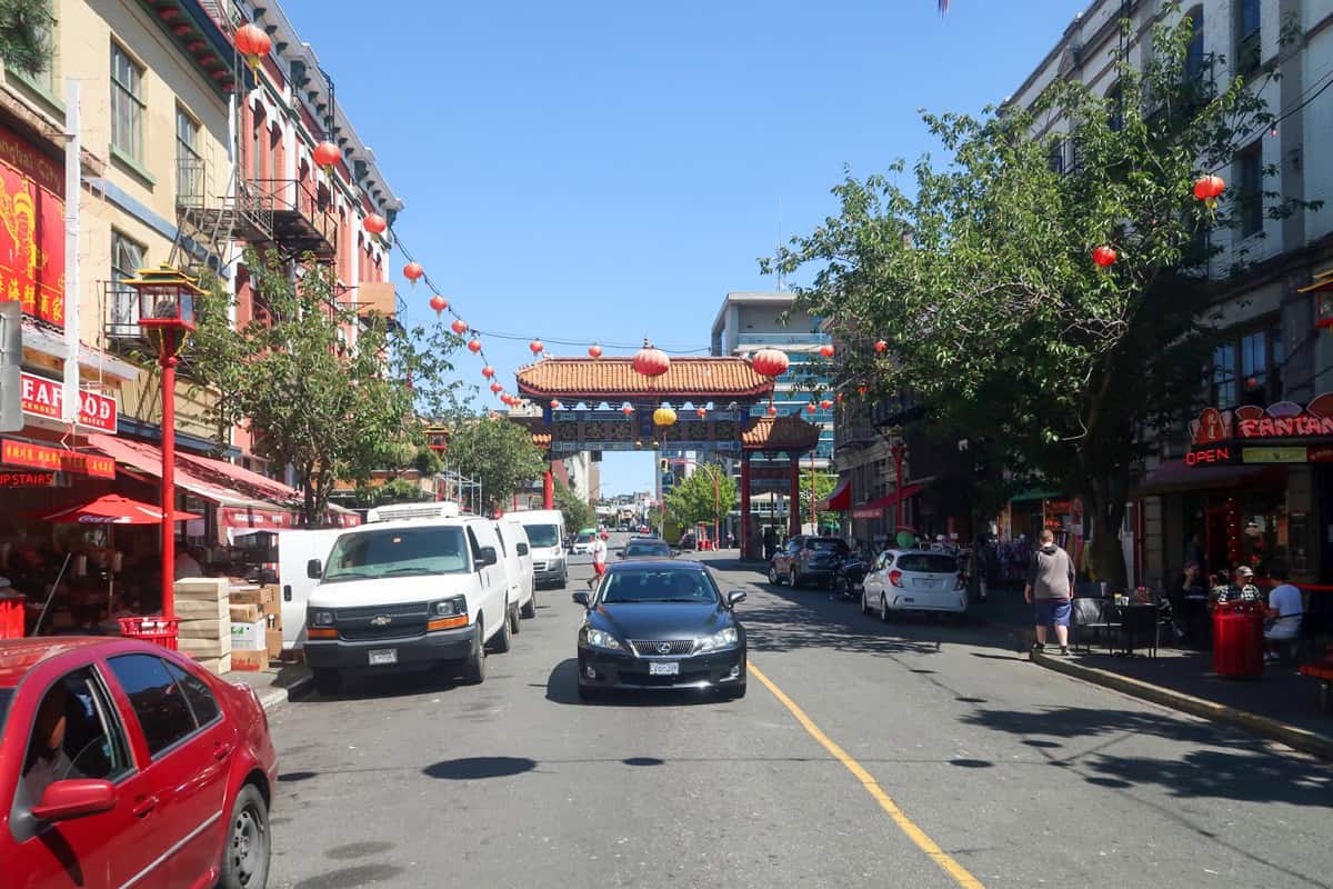 The Gate of Harmonious Interest in Victoria's Chinatown, Canada's oldest Chinatown, founded in the 1858 gold rush