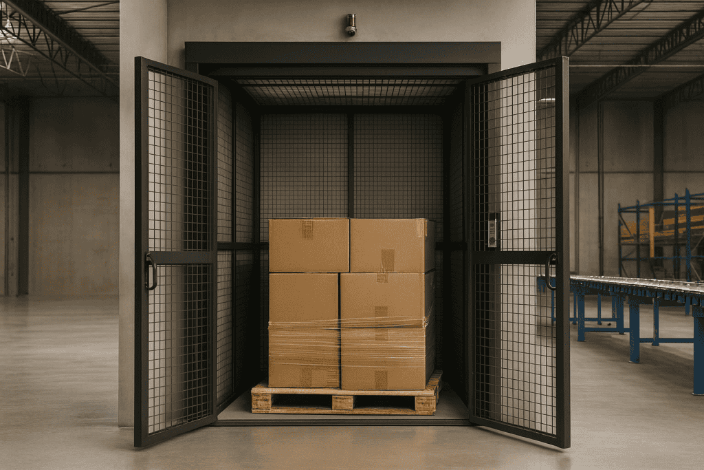 monta-carga industrial automatizado para movimentação vertical de cargas paletizadas