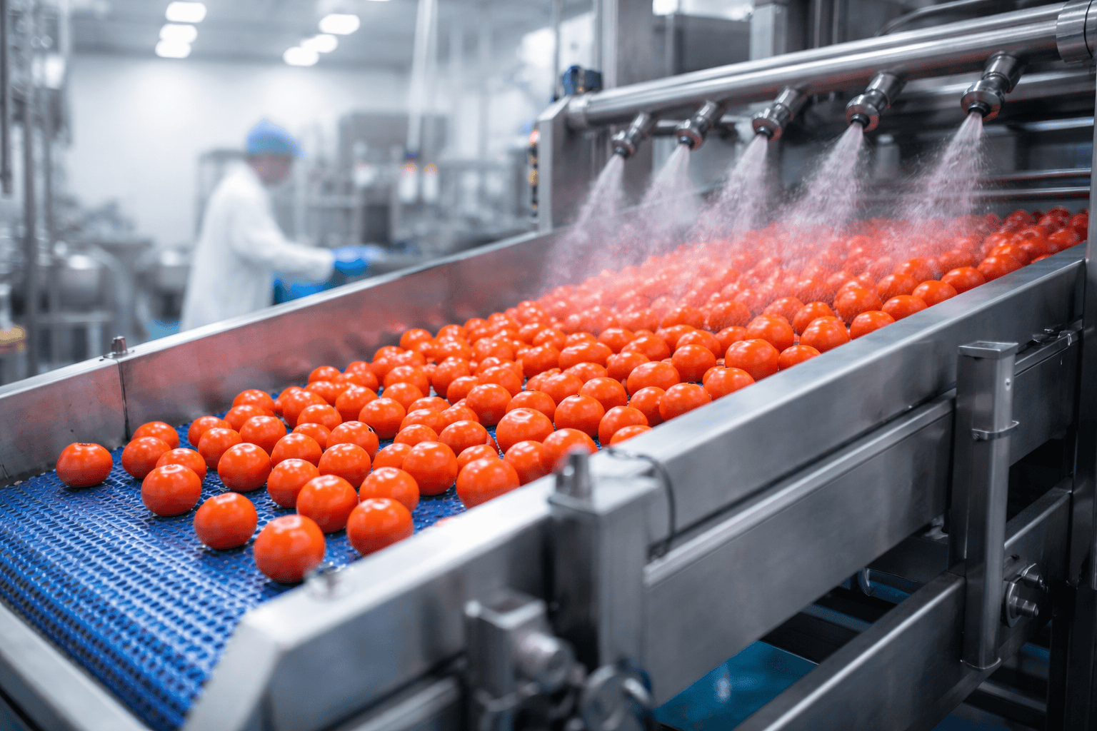 Esteiras transportadoras para indústria alimentícia em ambiente real de processamento de alimentos