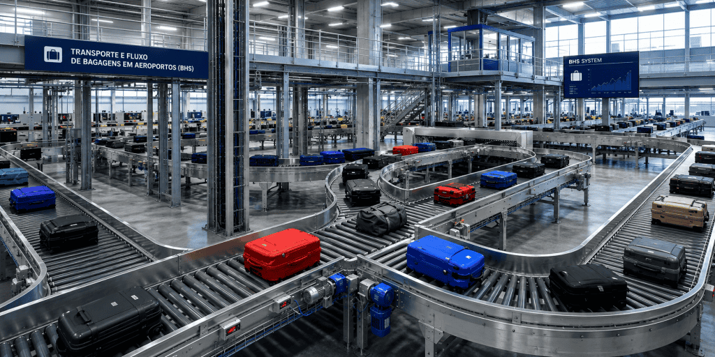 Sistema automatizado de transporte e fluxo de bagagens em aeroportos com esteiras industriais BHS de alta eficiência operacional