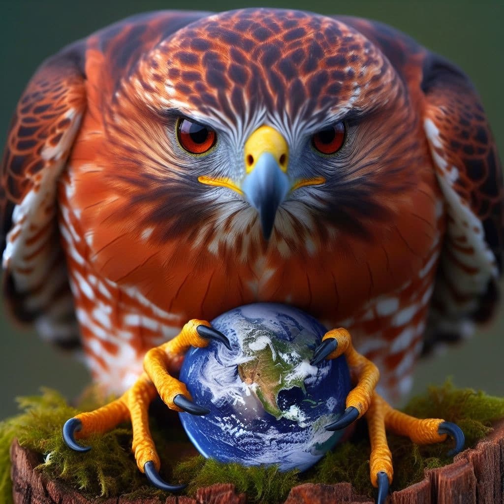 Red-Shouldered Hawk Symbolism: Spirit Animal, Totem, Dreams A majestic red-shouldered hawk perched on a tree, its sharp eyes focused downward, embodying a strong connection to the earth below. Image used for the article Red-shouldered Hawk Symbolism