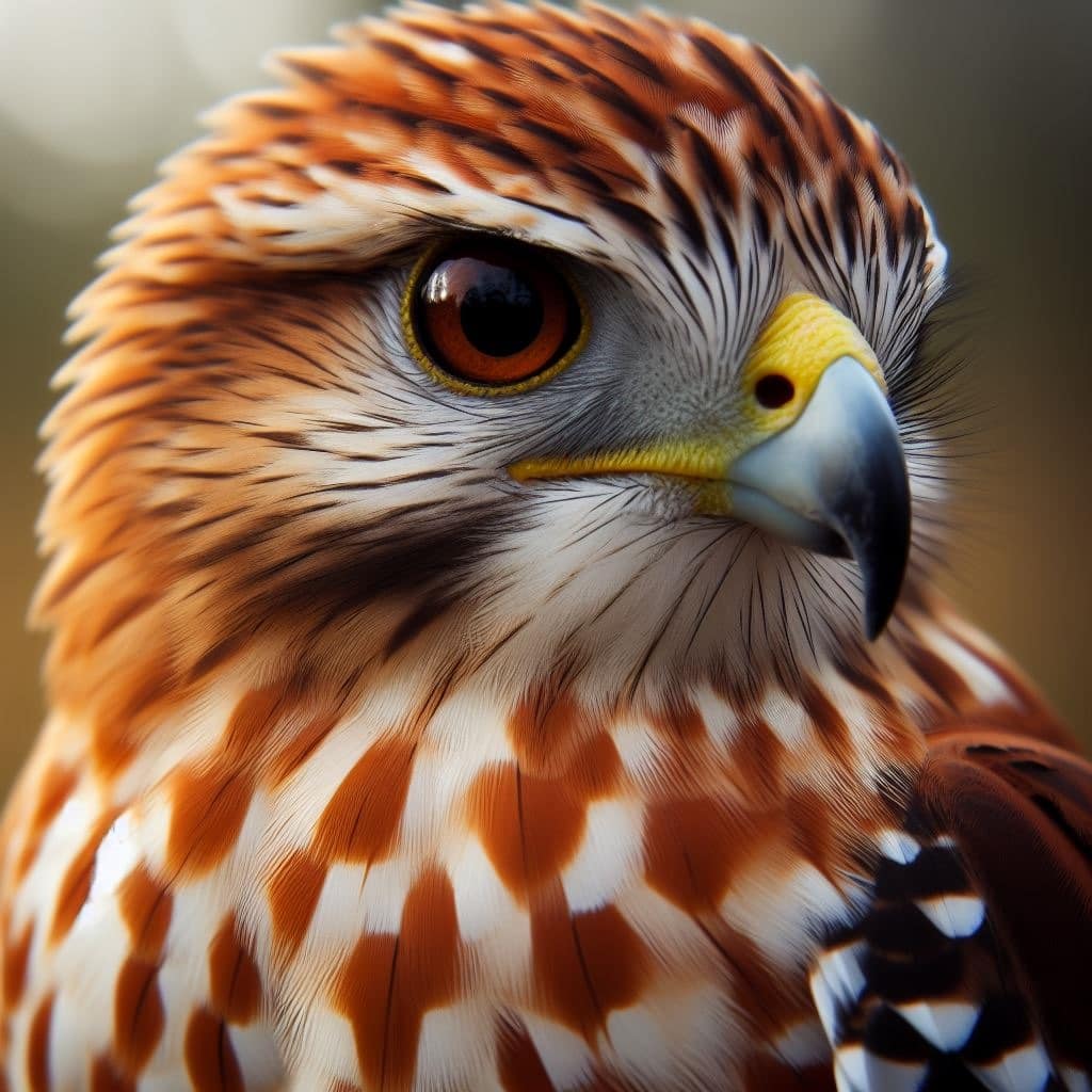 Red-Shouldered Hawk Symbolism: Spirit Animal, Totem, Dreams Close-up image of a majestic red-shouldered hawk, showcasing intricate details of its intense gaze and distinctive facial features.