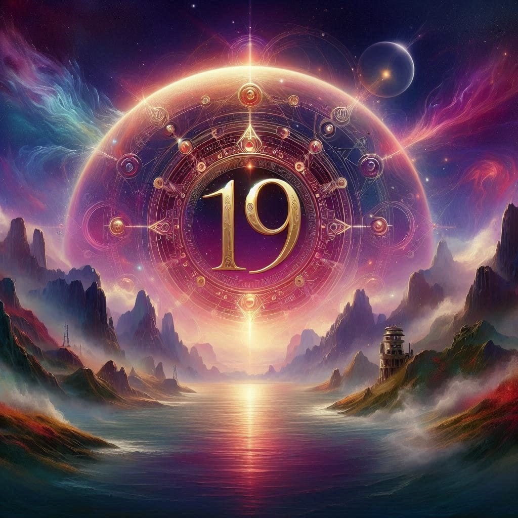 Numerology Website with FREE Accurate Calculator! Illustration of the numerology number 19. The number is prominently displayed in bold font, with the digit 1 on the left and the digit 9 on the right. The background features abstract patterns and colors, evoking a sense of mystery and spirituality. There are subtle glowing effects around the number, highlighting its significance. Image used for the article numerology number 19.