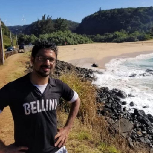 The author of this article, a man standing on a rocky pathway near a sandy beach with waves crashing on the shore, surrounded by lush greenery and a backdrop of forested hills. He is wearing a black shirt with the word "BELLINI" printed on it and glasses, posing with one hand on his hip while smiling at the camera.