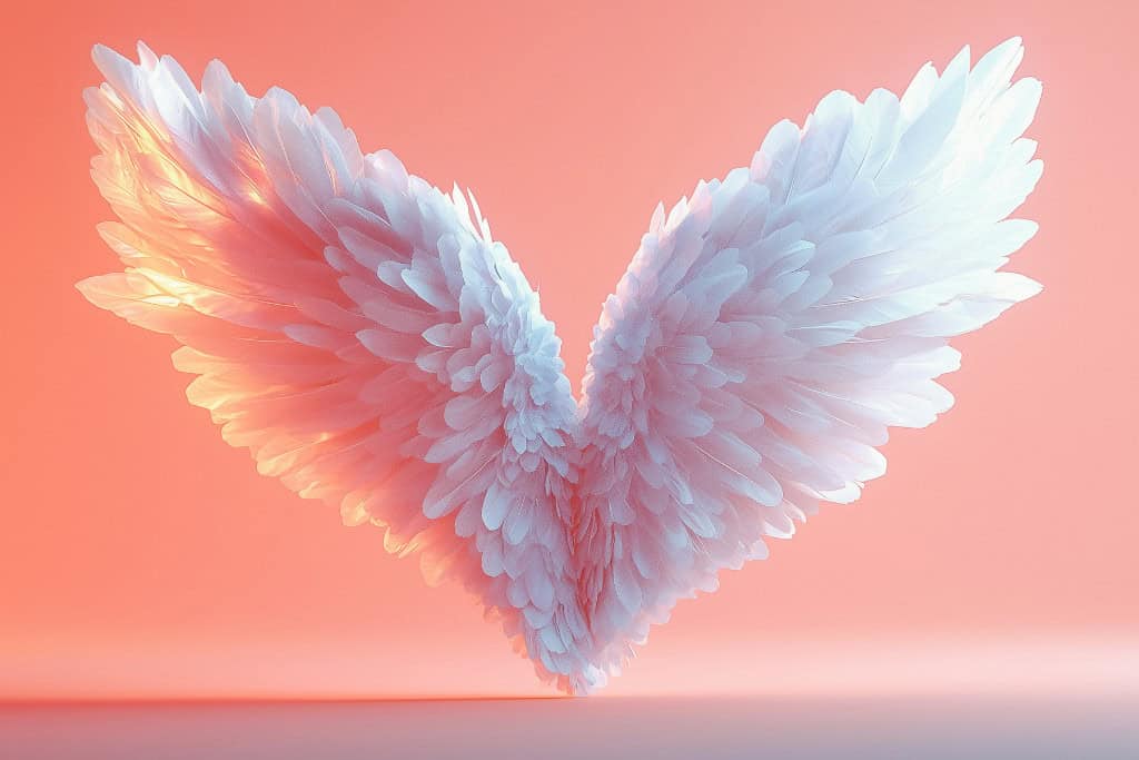 Angel Number 0 Meaning: What It Reveals About Your Path A close-up of large white feathered angel wings glowing softly against a warm background, representing the purity, protection, and spiritual guidance linked to Angel Number 0.