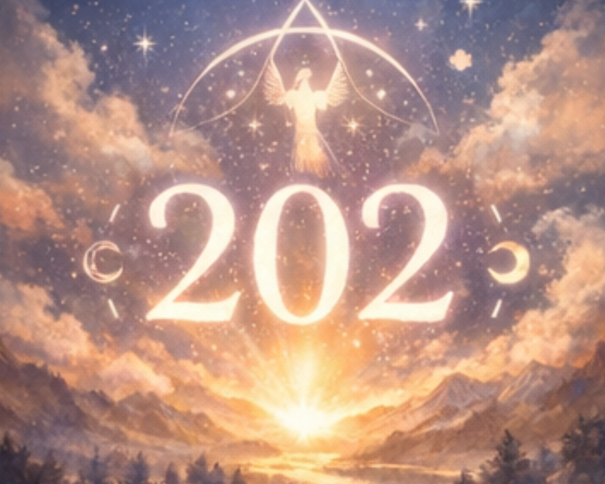 Celestial scene with glowing angel numbers 202 symbolizing divine alignment, balance, and spiritual reassurance.
