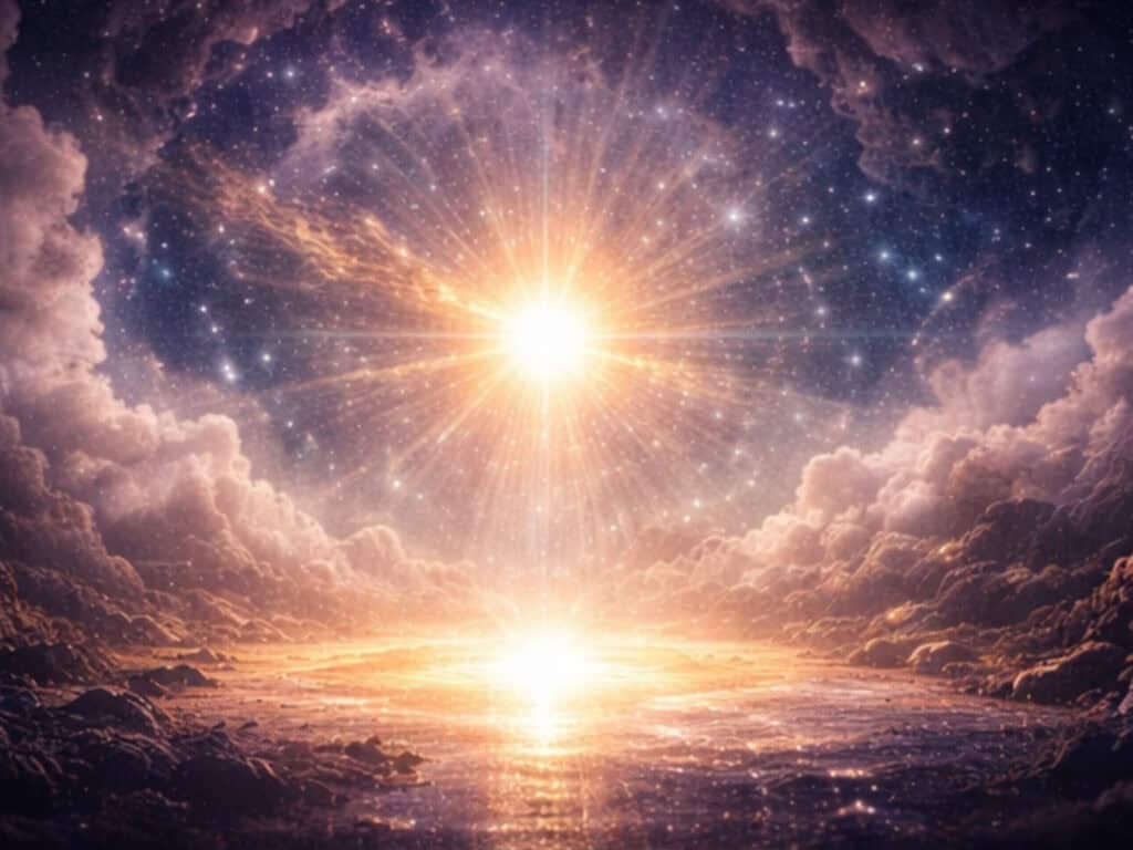 Radiant cosmic light symbolizing angel numbers 0000 and the moment of creation from the spiritual void
