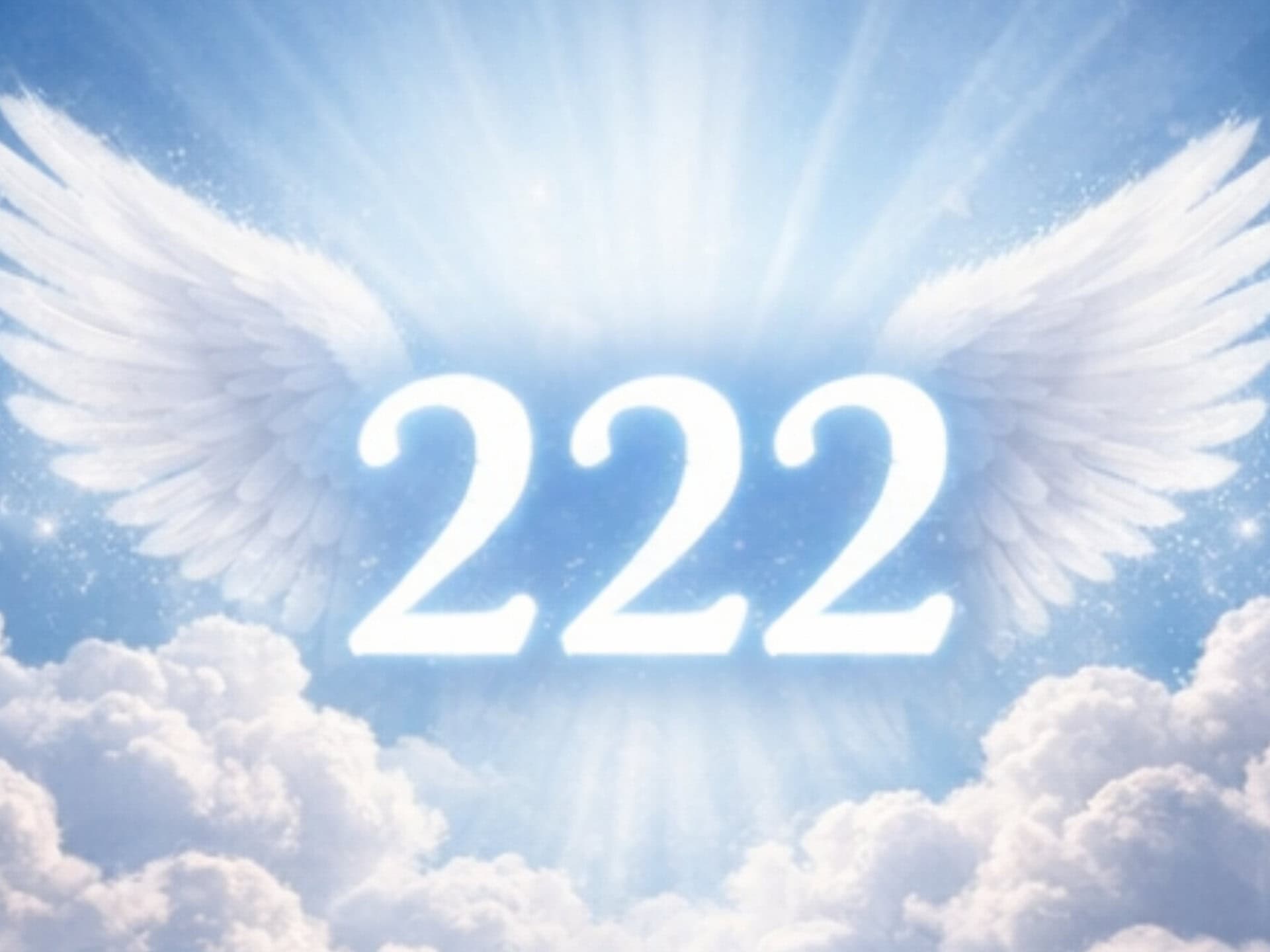 Angel Number 222 Meaning: What Is the Universe Trying to Tell You? Glowing angel wings in the sky with 222 symbolizing angel numbers 222 and divine protection from spirit guides