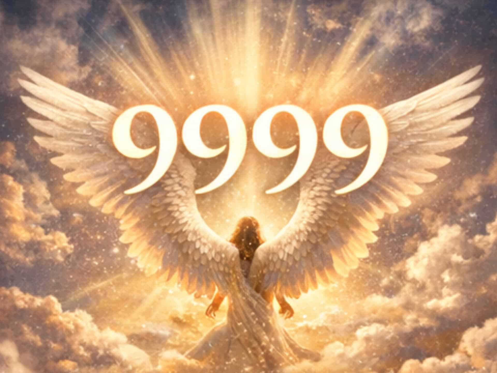 Angel Number 9999 Meaning: The End of a Cycle and the Beginning of Your Soul’s Next Chapter Angel number 9999 meaning visualized with glowing angel wings in the sky representing divine guidance, completion, and higher purpose