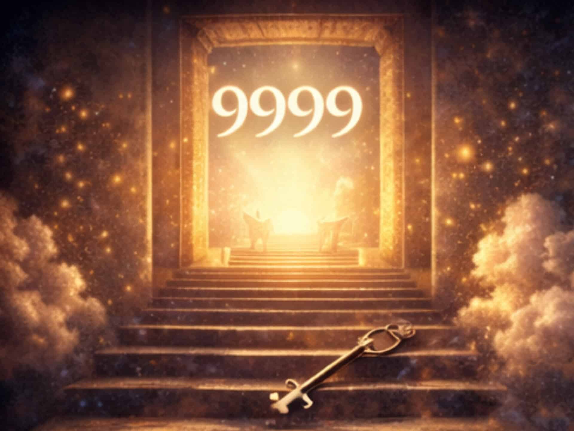 Angel Number 9999 Meaning: The End of a Cycle and the Beginning of Your Soul’s Next Chapter Angel number 9999 meaning illustrated as a glowing doorway and key representing spiritual awakening, endings, and entering a new life chapter