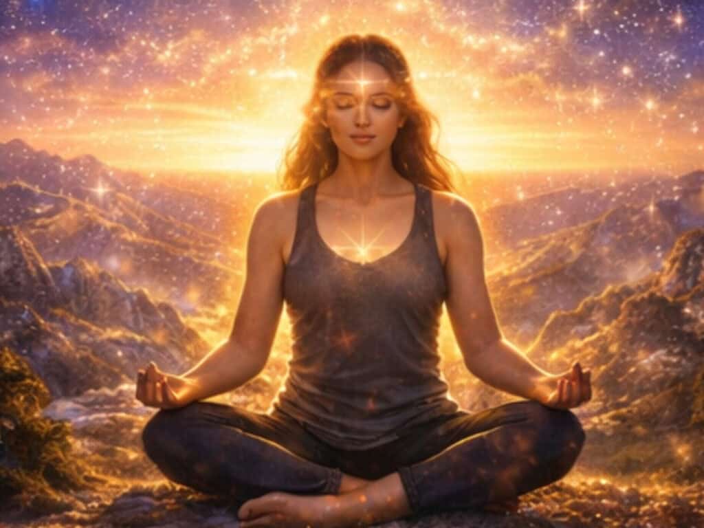 Angel Number 7777 Meaning: Spiritual Awakening, Love, Luck, and Divine Guidance angel number 7777 meaning intuition and inner wisdom woman meditating with glowing energy