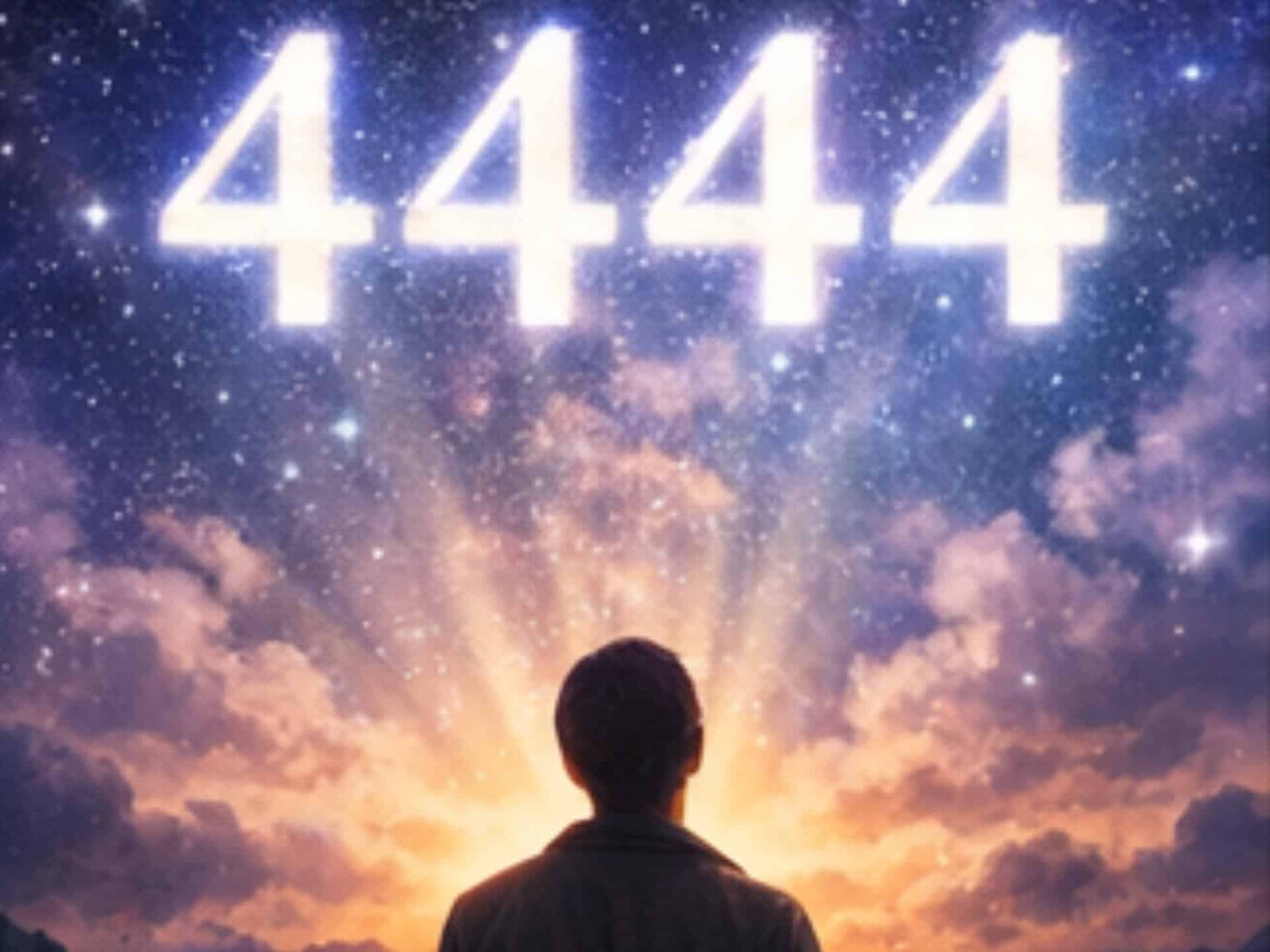 Angel Number 4444 Meaning: Stability, Protection, and Spiritual Awakening Angel number 4444 appearing in the night sky as a spiritual sign of guidance, awakening, and divine support