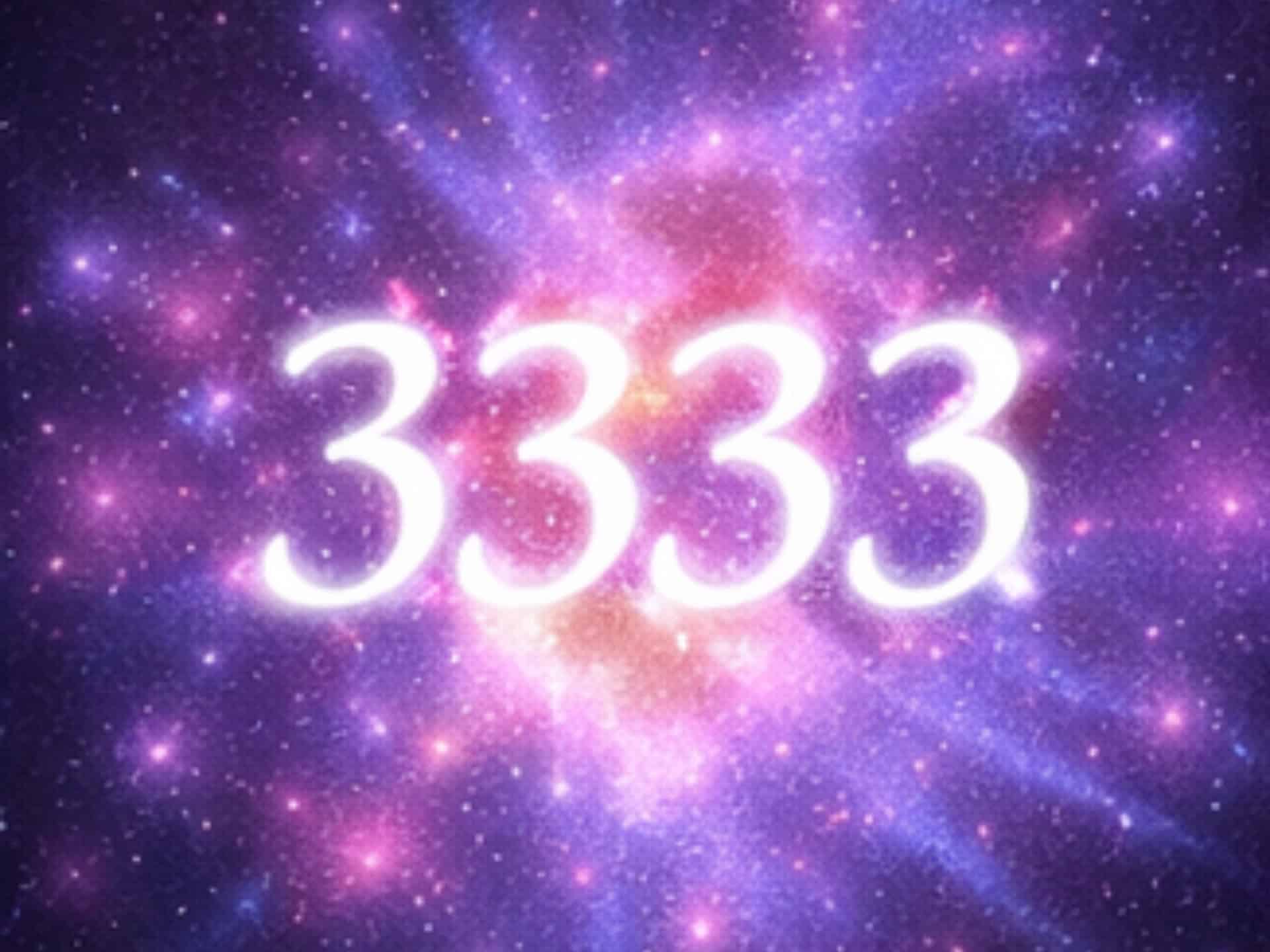 Angel Number 3333 Meaning: Why You Keep Seeing 3333 Everywhere 3333 angel number meaning glowing in a cosmic purple galaxy background representing spiritual energy and divine messages
