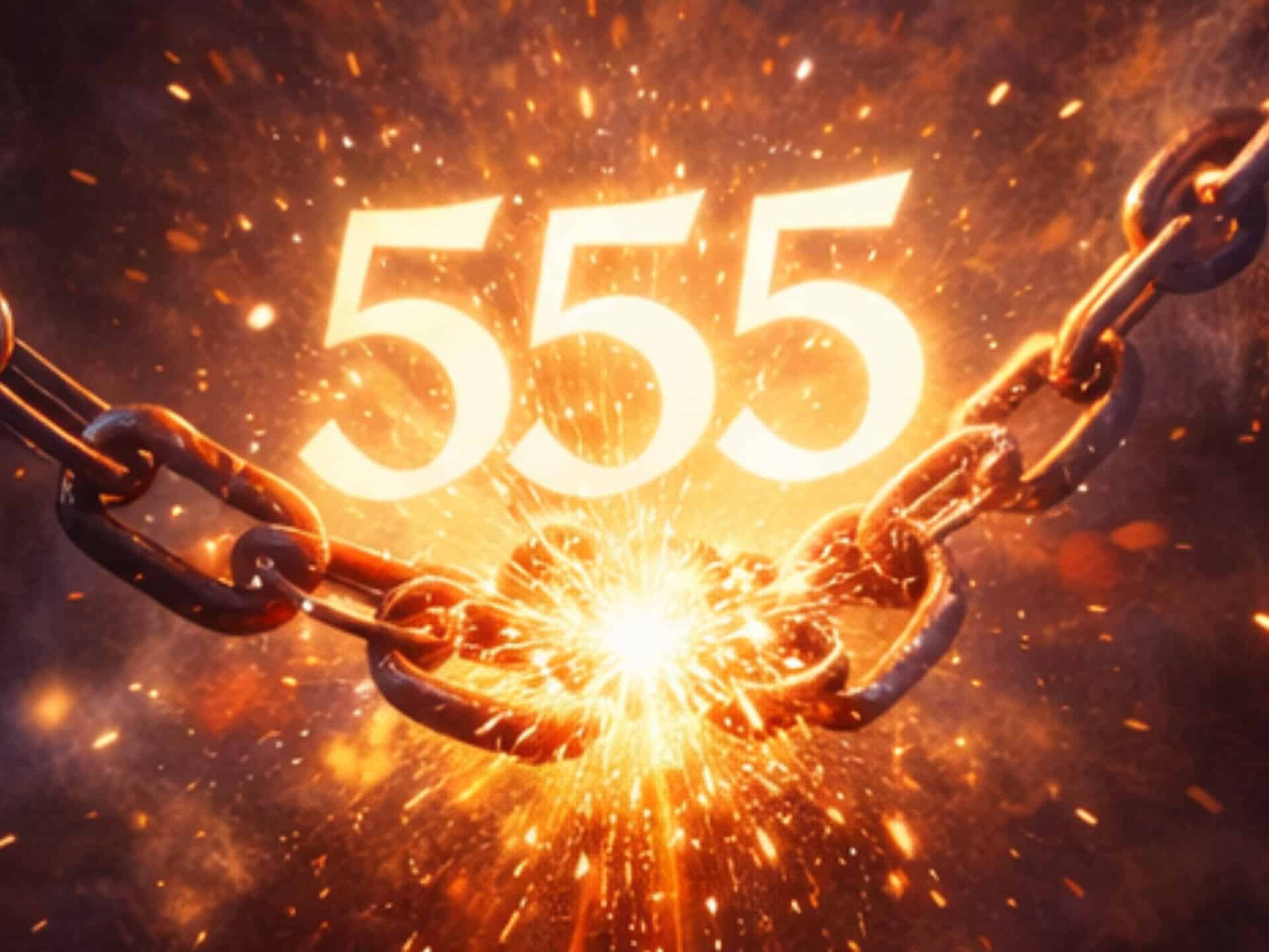 Why Do You Keep Seeing Angel Number 555 Everywhere? Angel number 555 meaning symbolized by breaking chains and light explosion representing freedom, release, and major life changes
