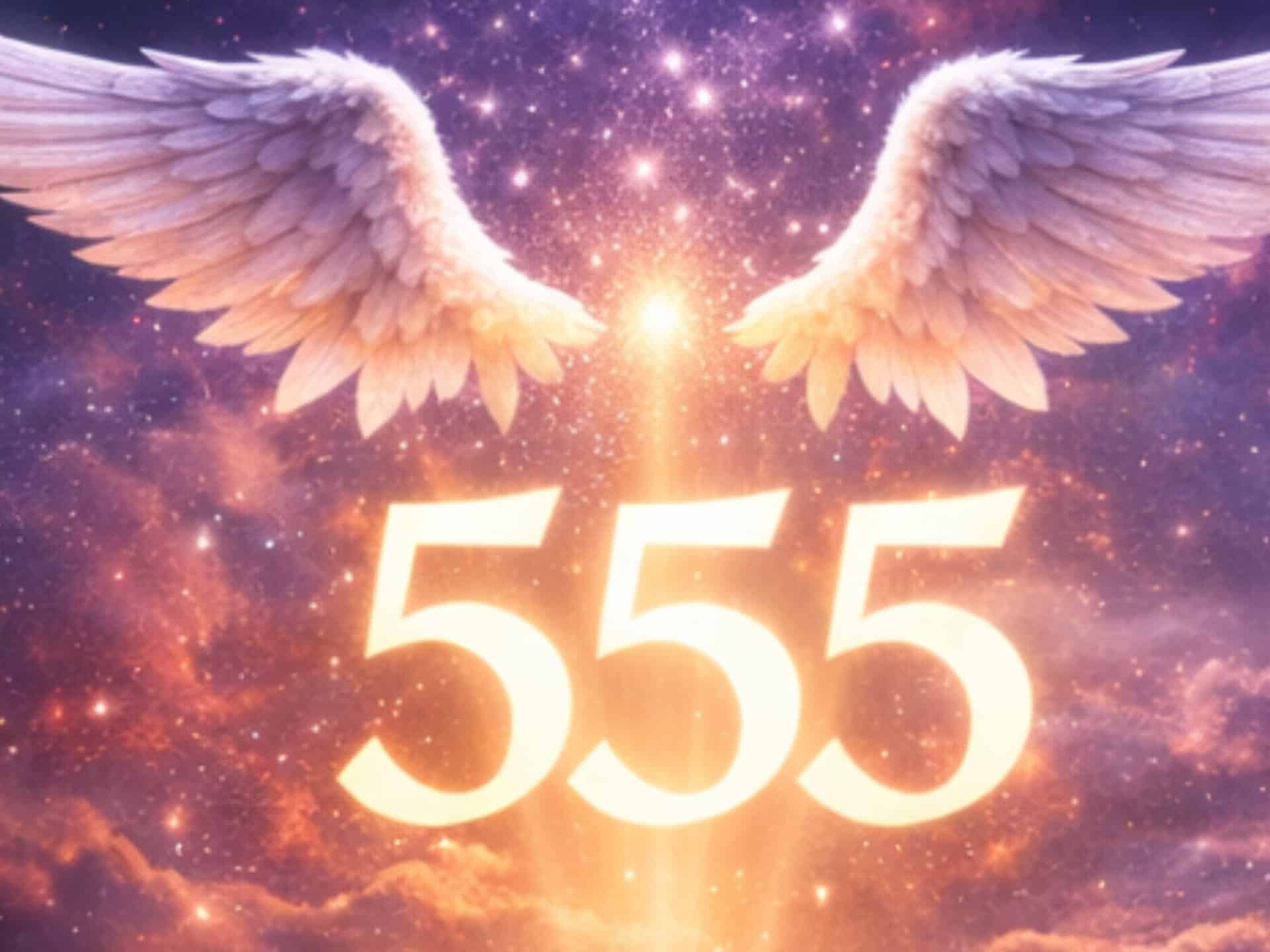 Why Do You Keep Seeing Angel Number 555 Everywhere? Angel number 555 meaning with angel wings and glowing light in the sky symbolizing spiritual guidance and higher protection