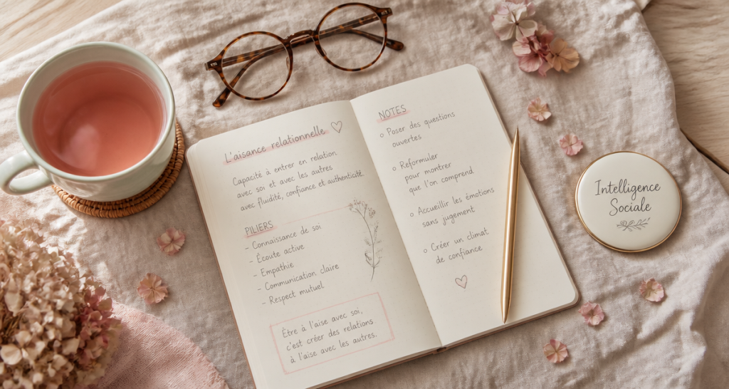 Aisance relationnelle carnet notes et thé