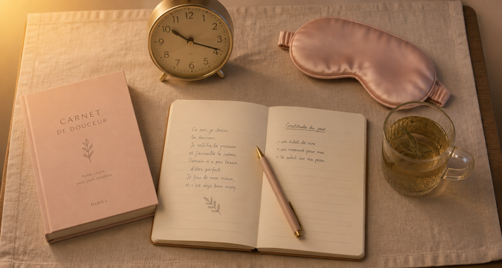 comment trouver le sommeil rapidement, objets de rituel du soir sur table de chevet