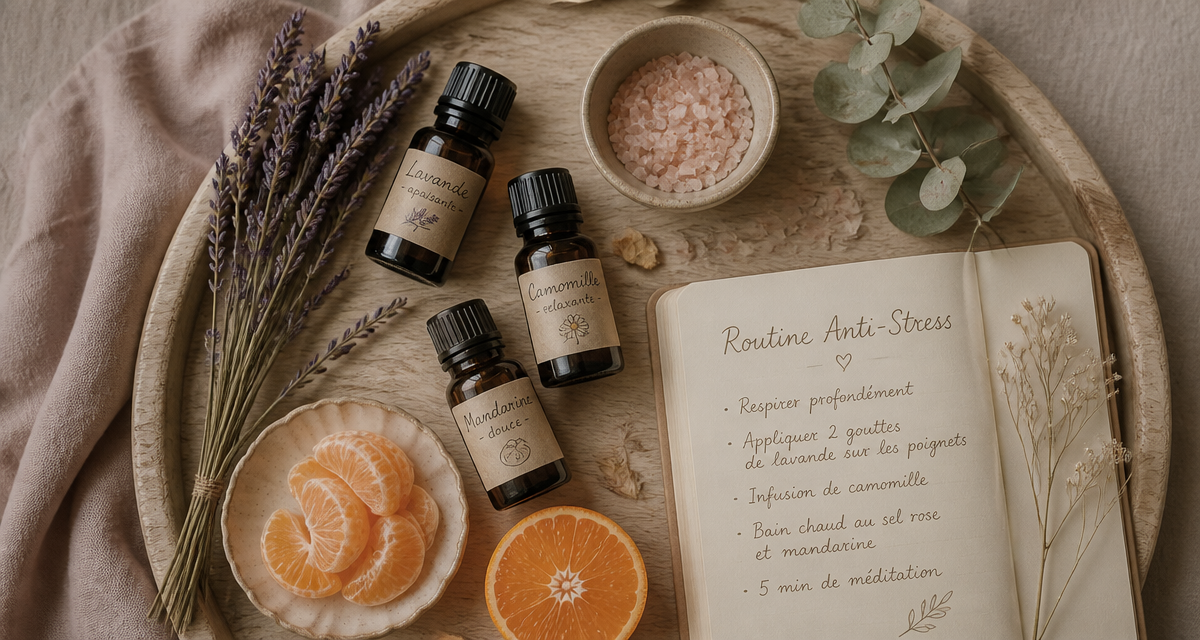 quelle huile essentielle pour le stress et l'anxiété plateau huiles essentielles lavande mandarine