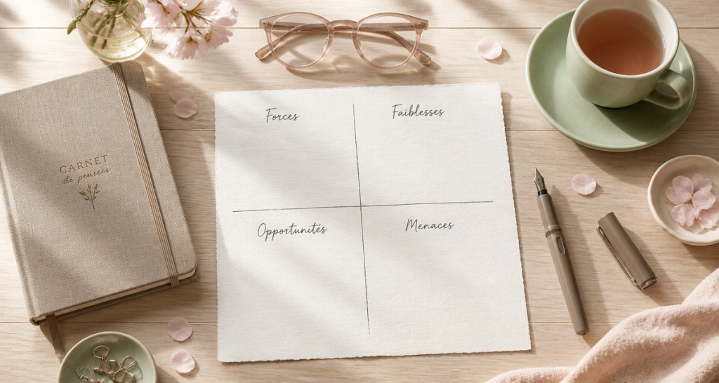 swot personnel quadrants sur bureau élégant