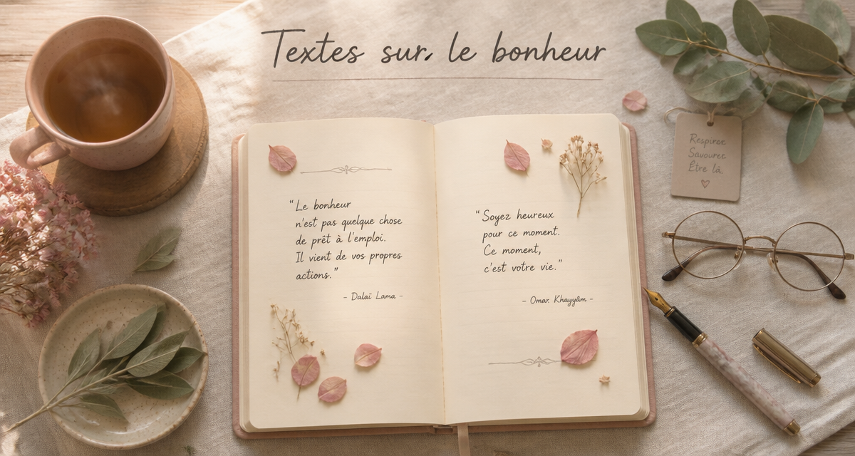 textes sur le bonheur carnet tasse fleurs