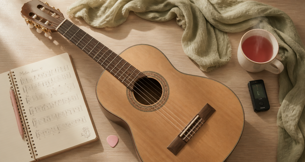 apprendre la guitare à 50 ans guitare carnet tasse