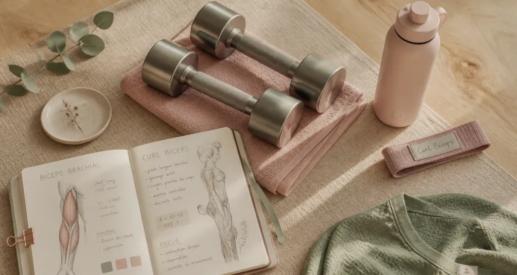 exercice bicep avec haltere sur table bois