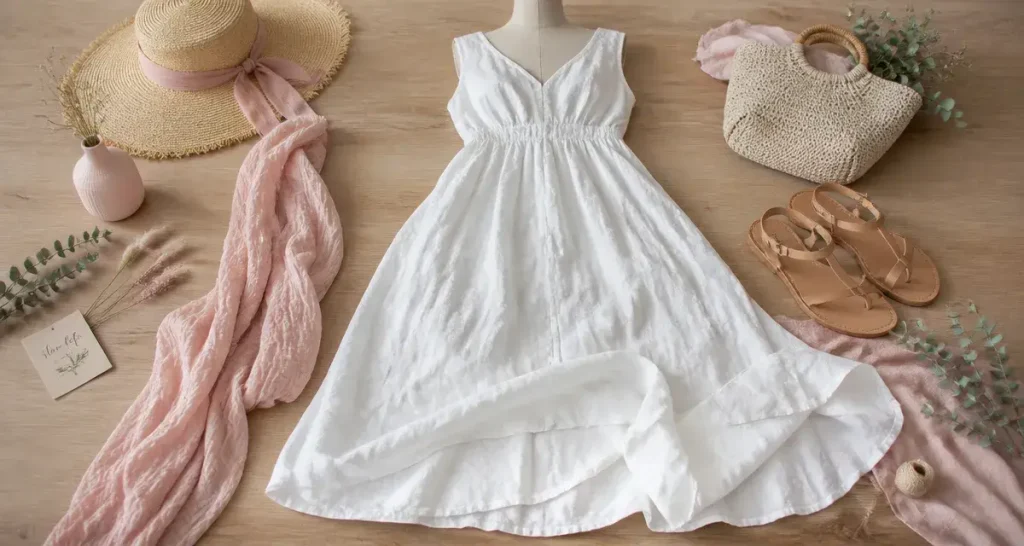 Longue robe blanche été en lin, coton ou dentelle