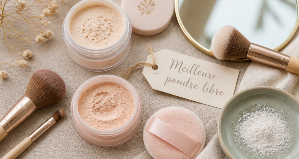 meilleure poudre libre flat lay pinceaux textures