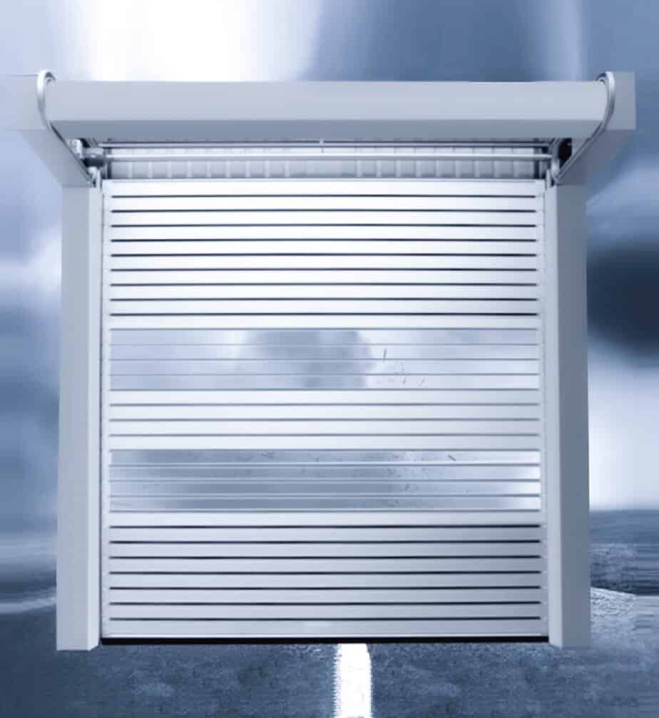 High-security industrial rolling shutter door for commercial use, made of durable metal with efficient rolling mechanism and enhanced security features.