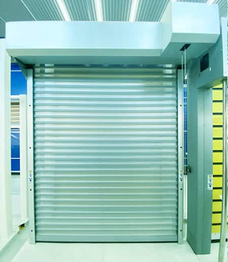 Automatic industrial security shutter door with durable metal rolling design for enhanced safety and protection in commercial facilities.